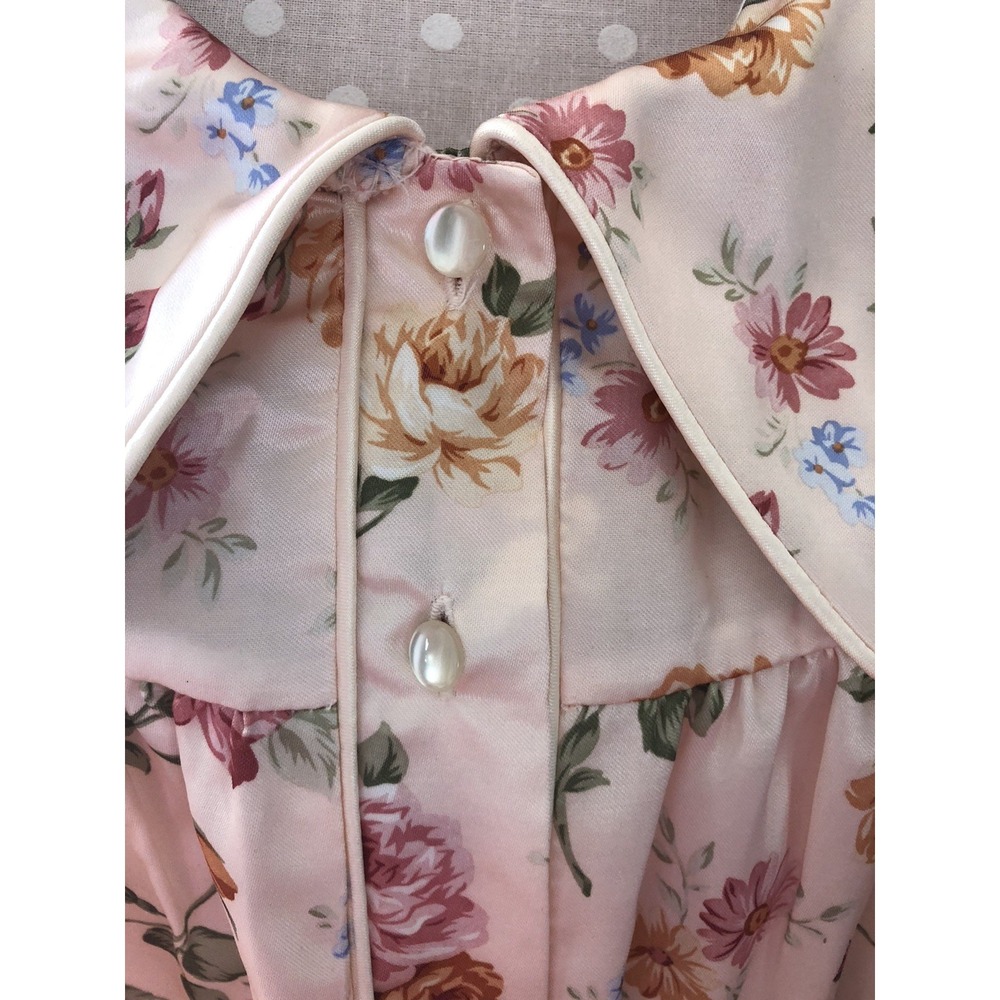 Vtg Barbizon Nightgown Satin Peach Floral Long Sleeve Granny Cottagecore Size XL - Picture 3 of 9